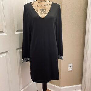 VENUS Black Dress with Patterned Cuffs
